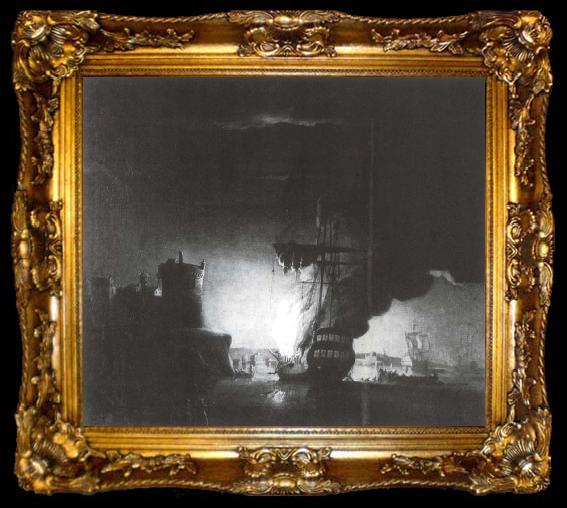 framed  Monamy, Peter A ship on fire at night, ta009-2